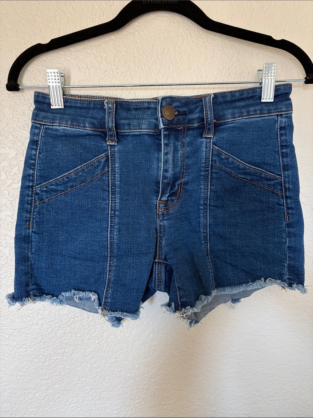 American Eagle Outfitters Midi Super Stretch Low Rise Denim Frayed Cutoff Shorts